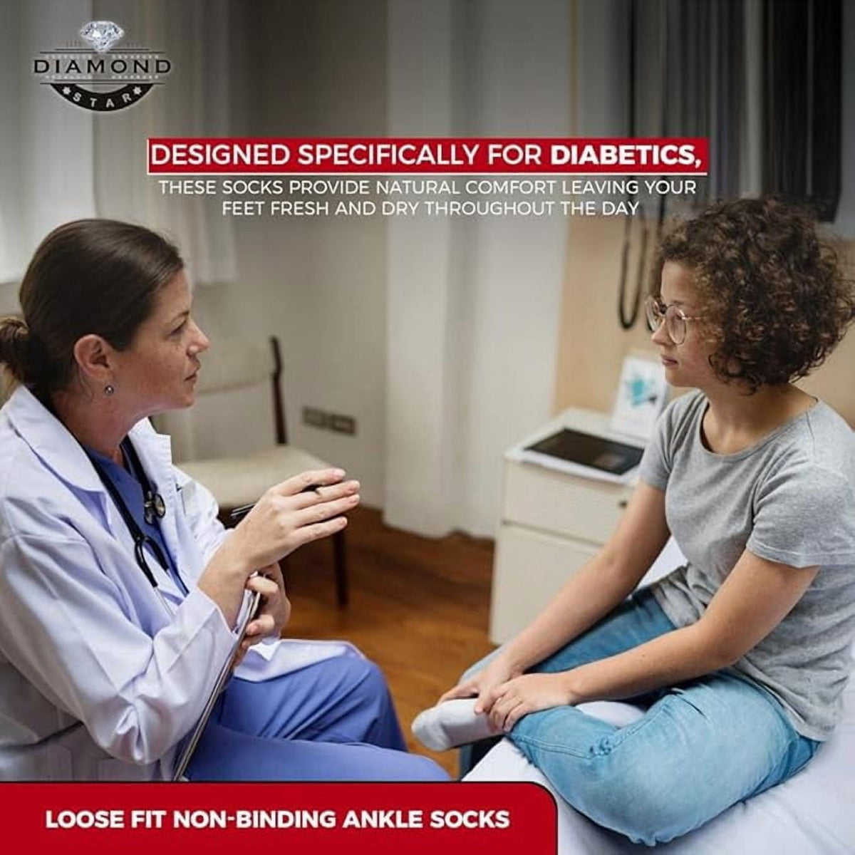 Diamond Star non-binding diabetic ankle socks 3 pairs, view 5