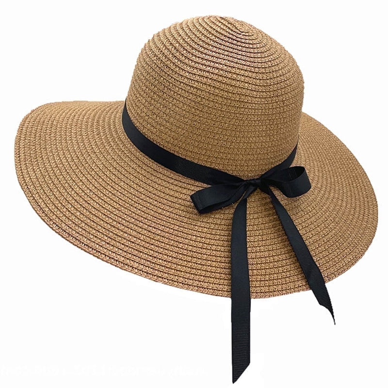 BCOOSS khaki foldable wide brim straw sun hat