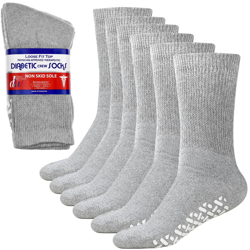 Debra Weitzner gray non-slip diabetic crew socks, 6 pairs