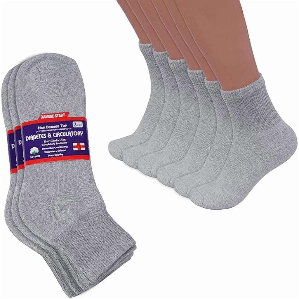 Diamond Star gray non-binding diabetic ankle socks, 3 pairs
