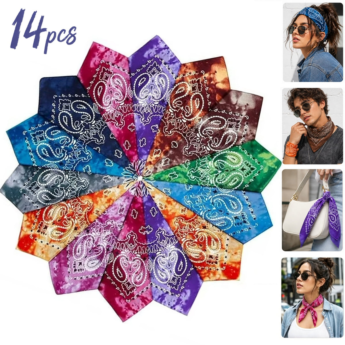 Holytech paisley bandanas in mixed colors, 14 pack