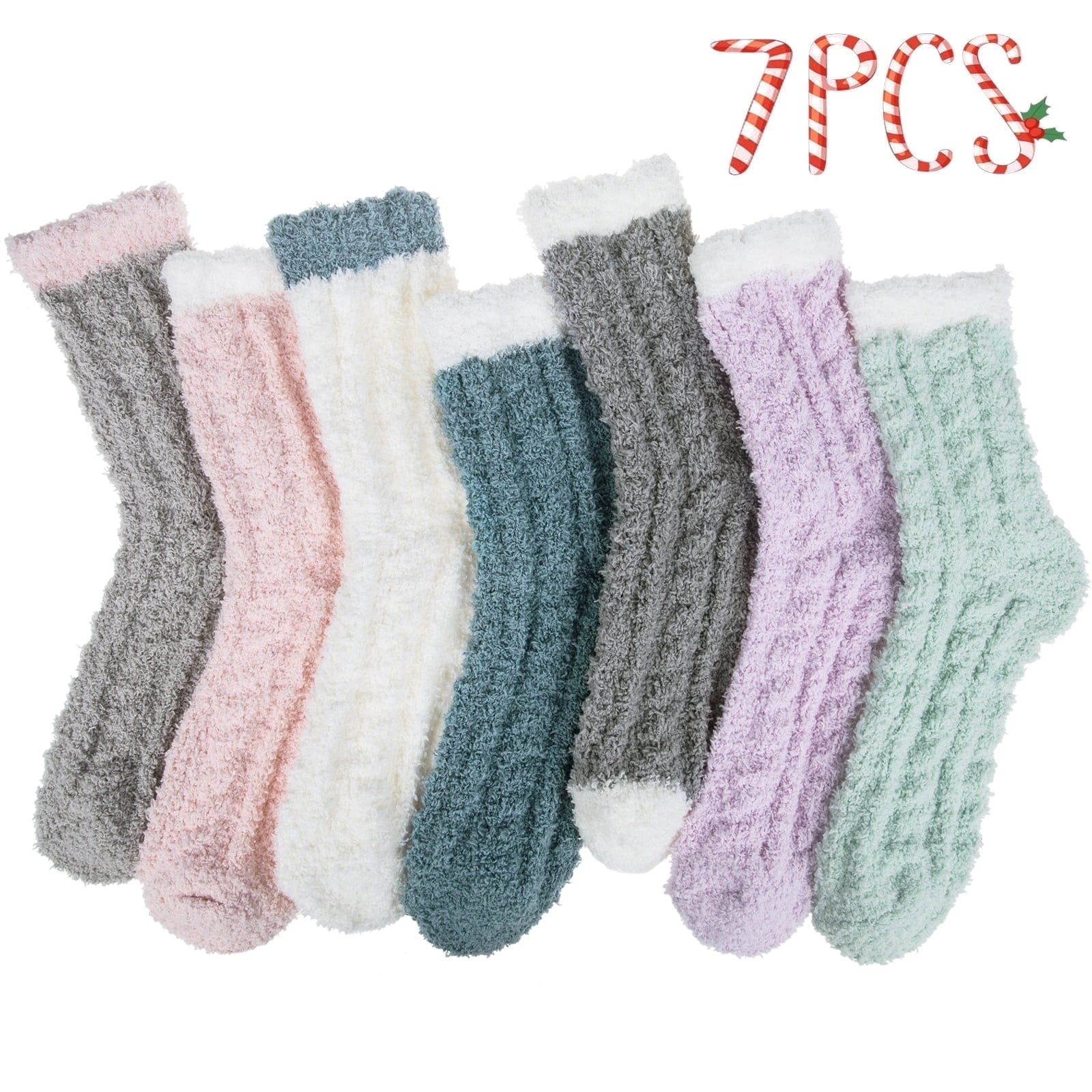 Loritta women's fleece fuzzy socks in assorted colors, 7 pairs