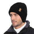 WMCAPS black fleece-lined beanie with fold-down ear flaps