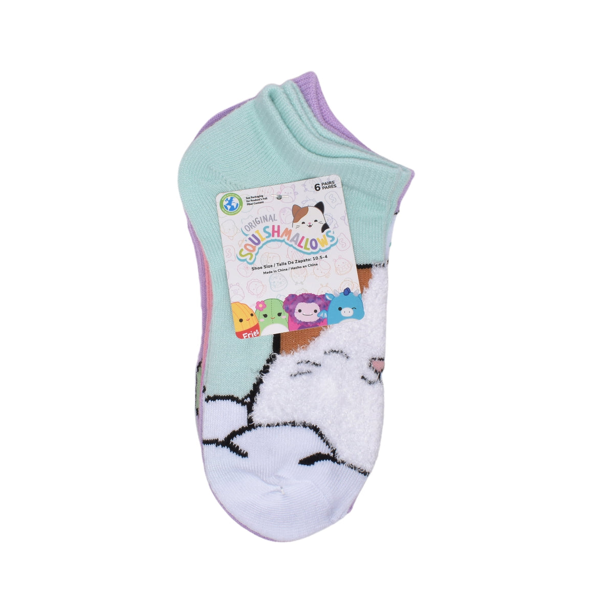 Squishmallows girls' no-show socks 6 pairs, view 2